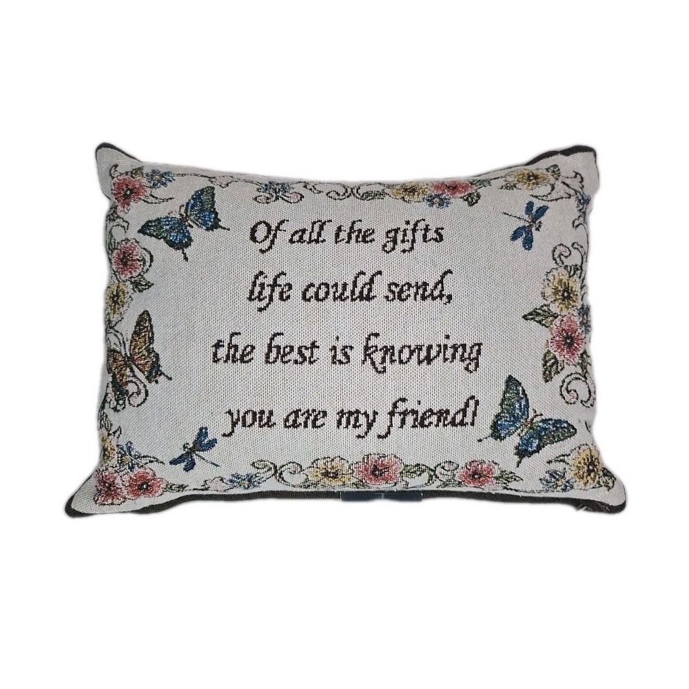Collection Etc‎ Friend Stitched Pillow Butterflies Flower Tan Brown Throw Pillow